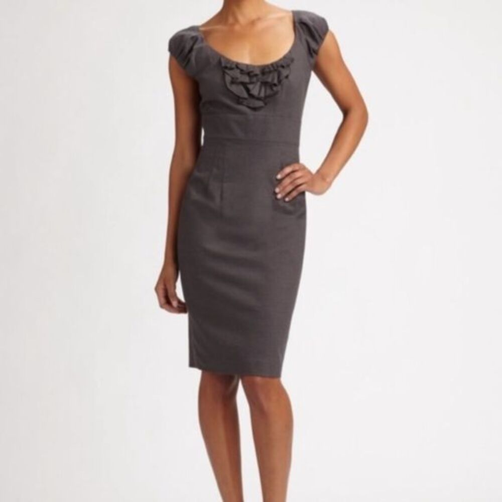 REBECCA TAYLOR Gray Ruffled Neck Sheath Dress 8